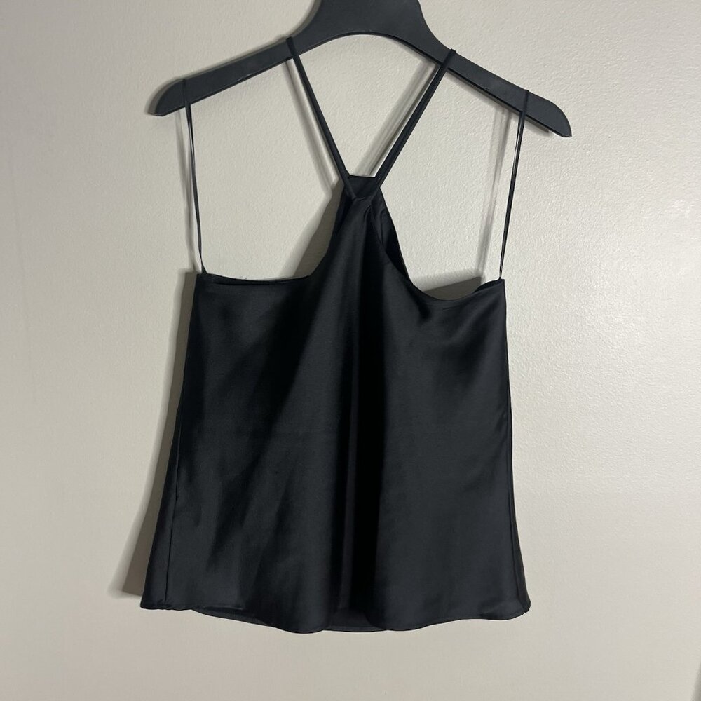 Renee C Size Medium Satin Black Halter Blouse Top - Picture 2 of 5
